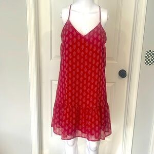 ON Chiffon Red Print Racerback Spaghetti Straps Halter Dress w/Ruffle Bottom-XST